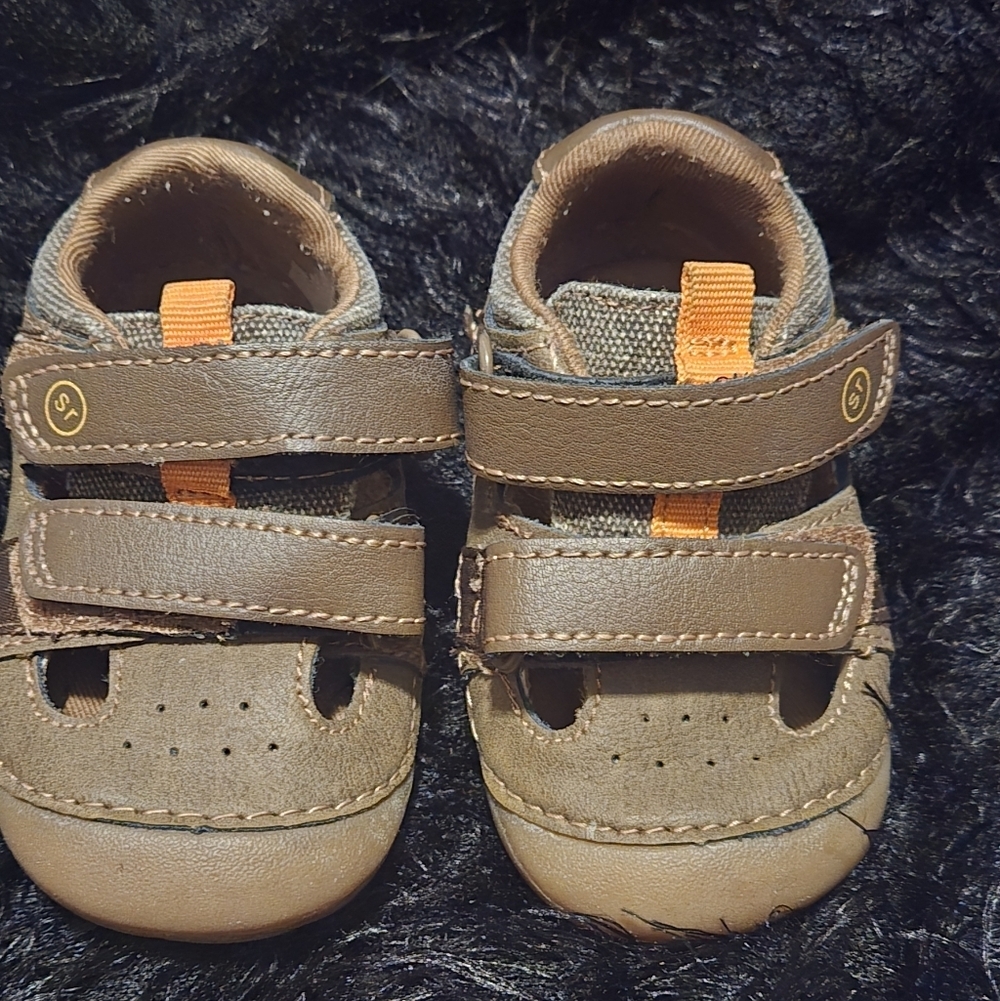 Stride Rite Brown and Orange Baby Walker Shoes - Picture 1 of 7